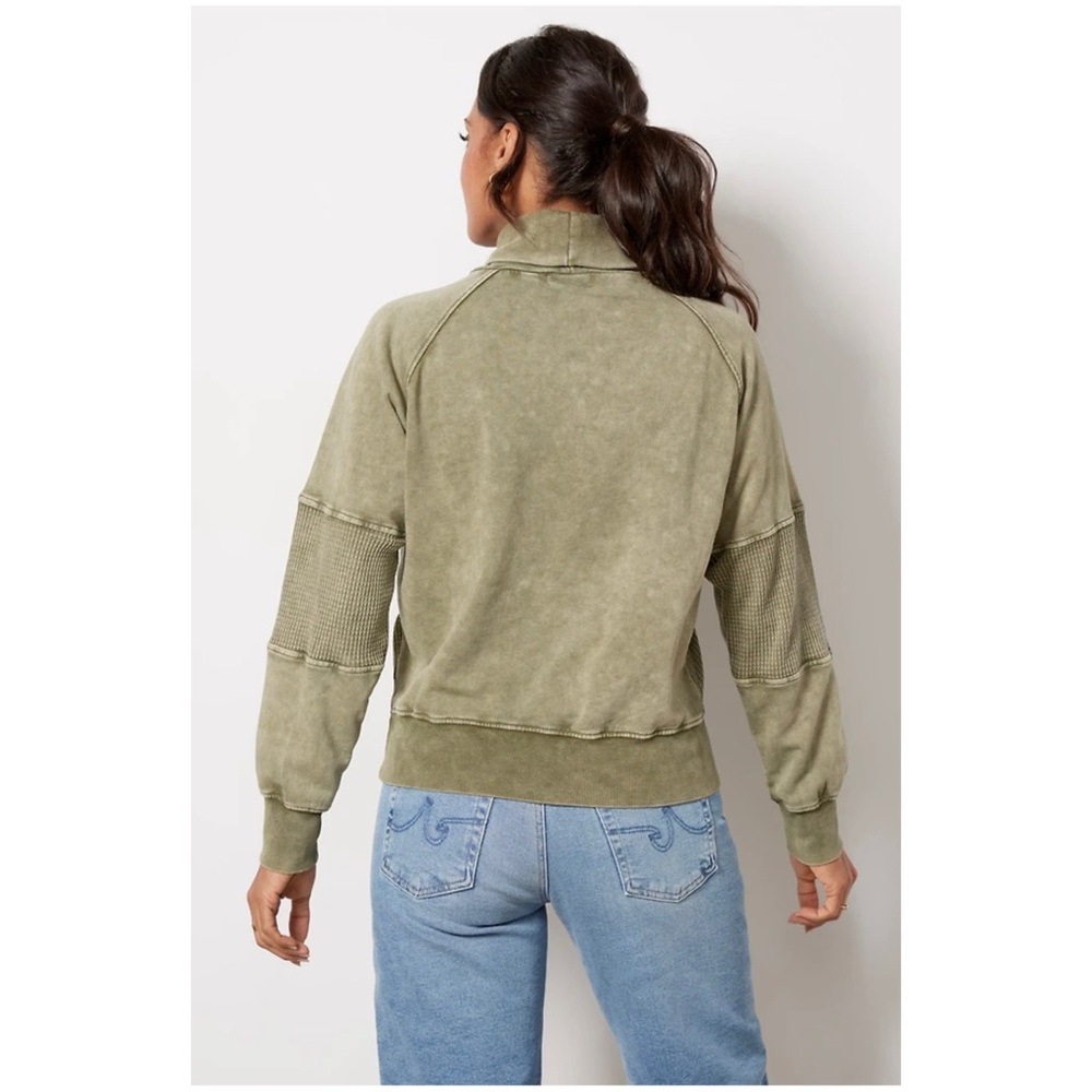 Evereve Women’s Sz S Green Pullover Sweatshirt Casandra Waffle Knit - Picture 2 of 14